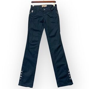 Galliano authentic black denim pants, split hem with buttons, low waist, size 27